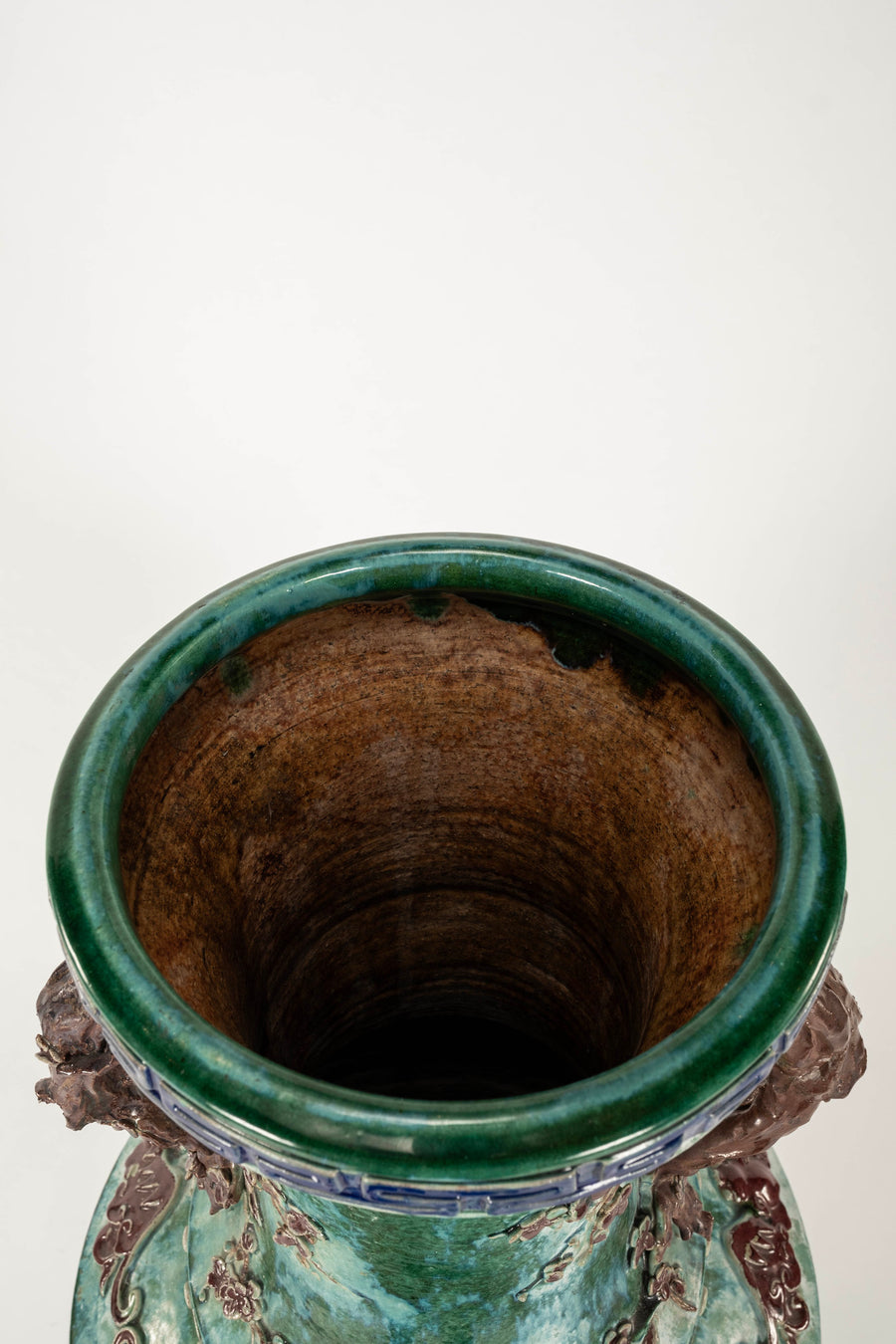 Pair Early 20th Century Chinese Shiwan Turquoise Glazed Earthenware Vases on Stands