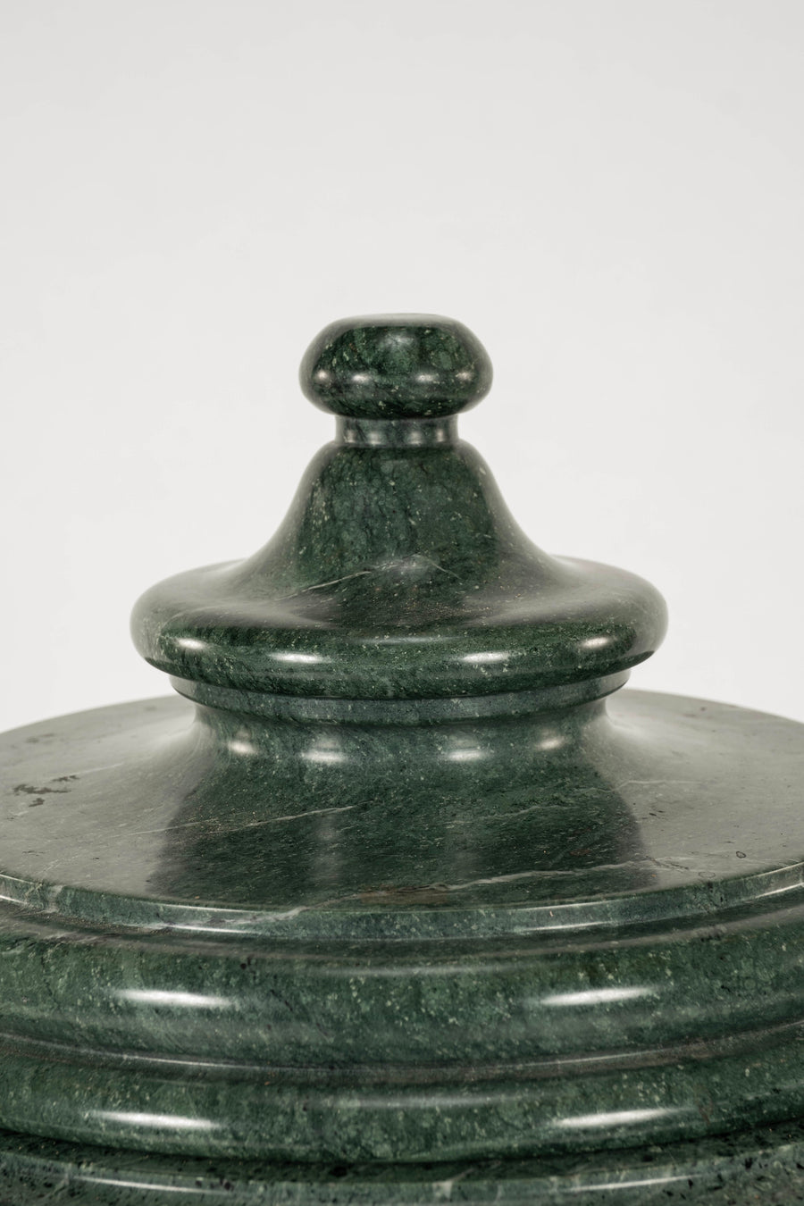 Pair Vintage Green Marble Lidded Urns