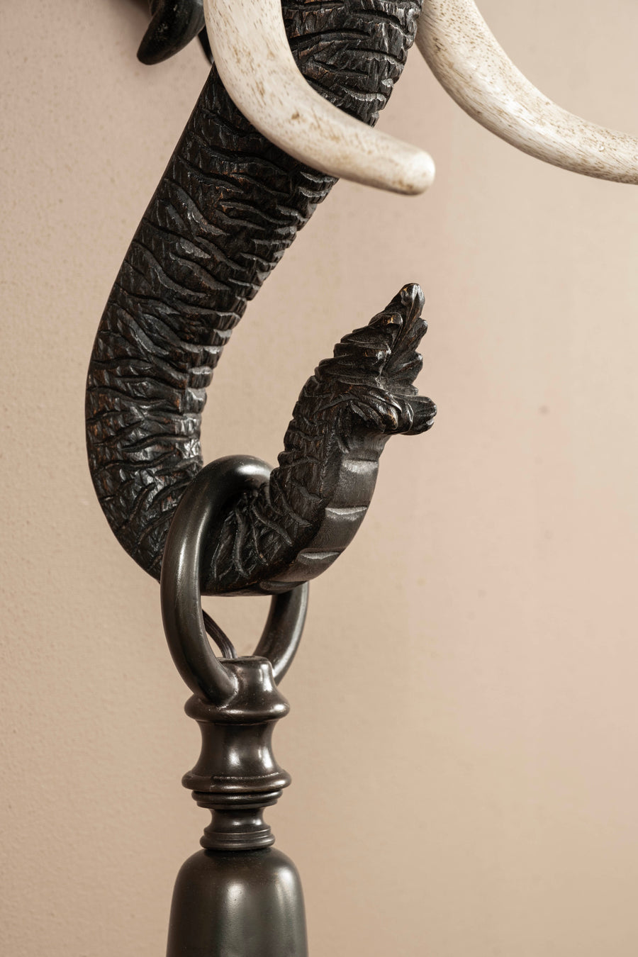 Pair 1940s Carved Continental Elephant Head Sconces