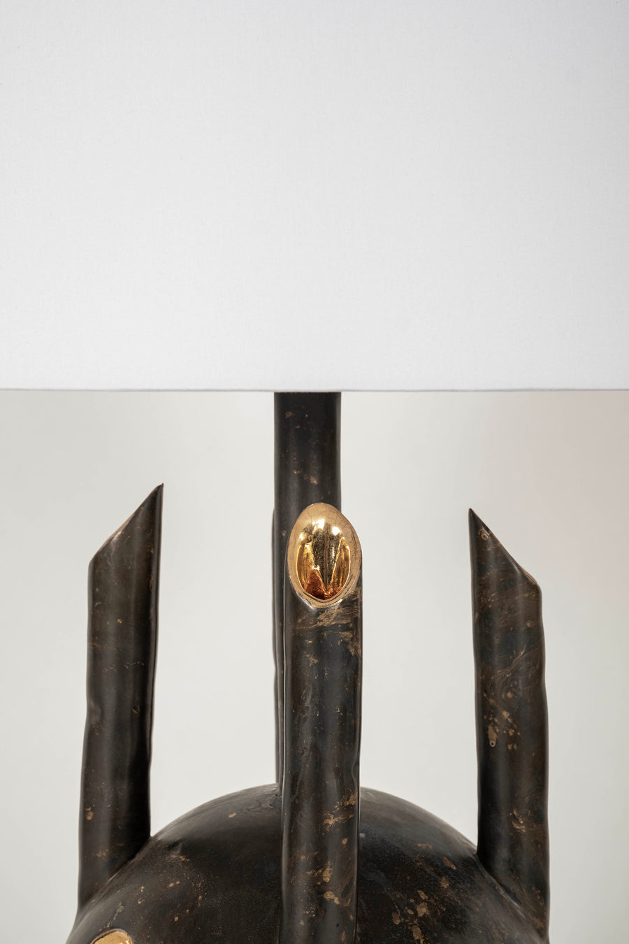 Black Gold Gilt Brutalist Pottery Table Lamp