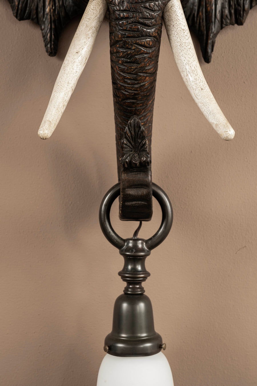 Pair 1940s Carved Continental Elephant Head Sconces