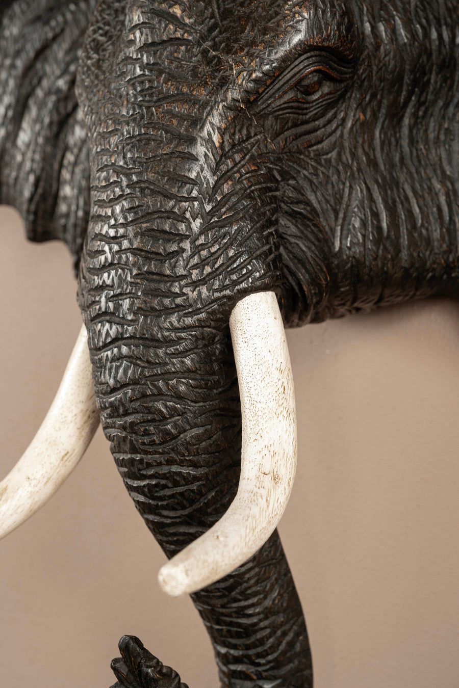 Pair 1940s Carved Continental Elephant Head Sconces