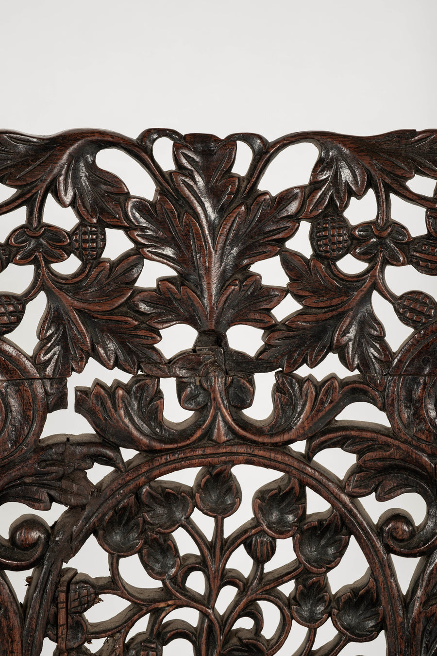 Pair Antique Anglo Indian Claret Velvet Carved Side Chairs