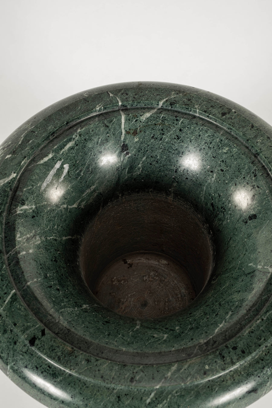 Pair Vintage Green Marble Lidded Urns