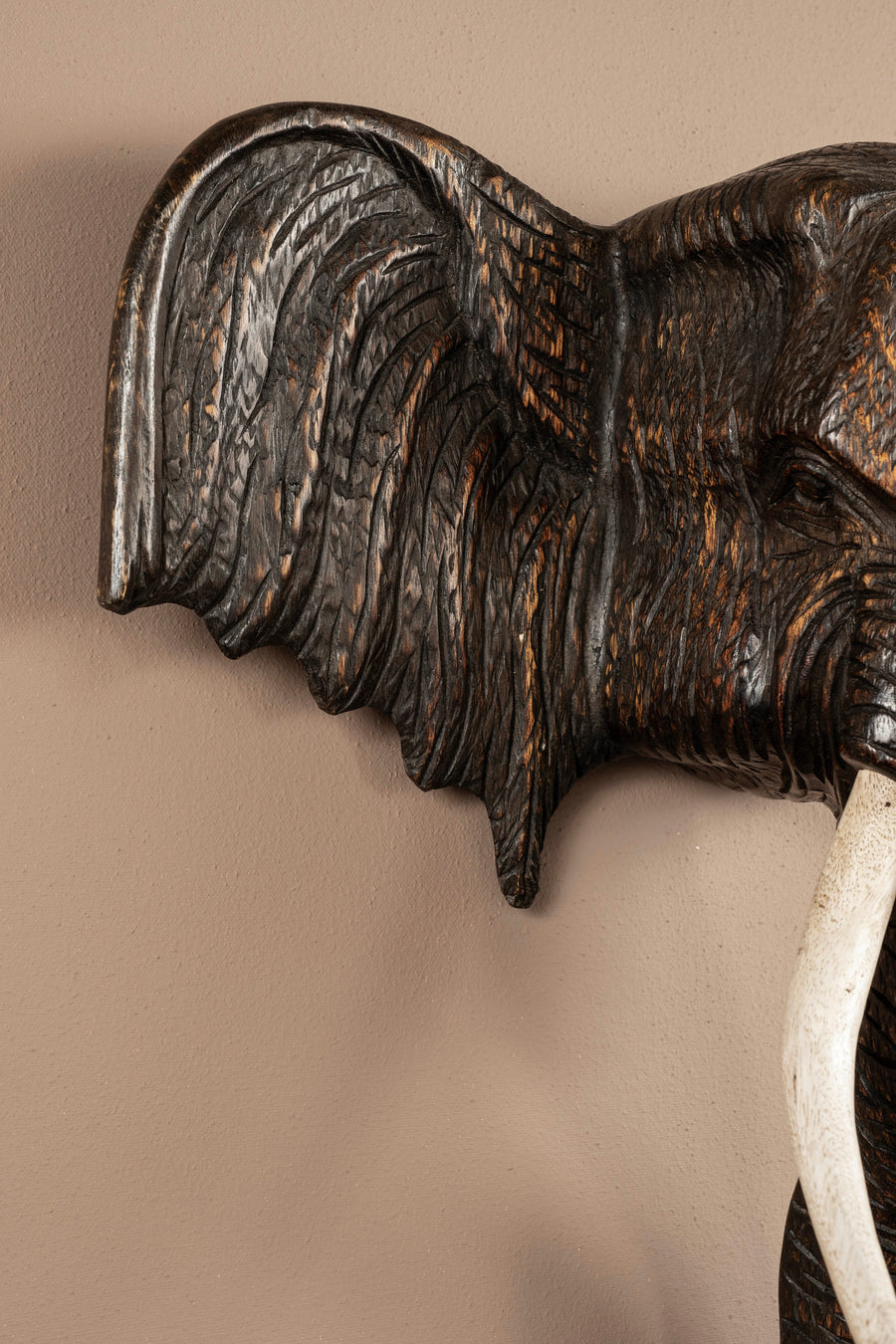 Pair 1940s Carved Continental Elephant Head Sconces