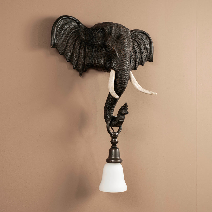 Pair 1940s Carved Continental Elephant Head Sconces