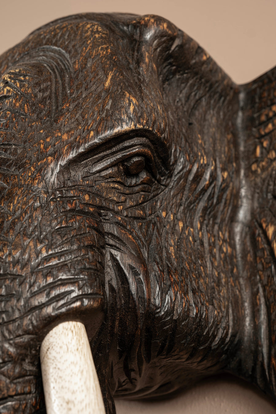 Pair 1940s Carved Continental Elephant Head Sconces