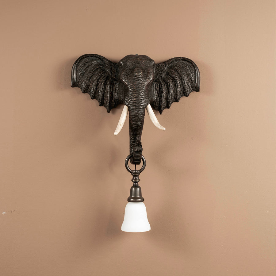 Pair 1940s Carved Continental Elephant Head Sconces