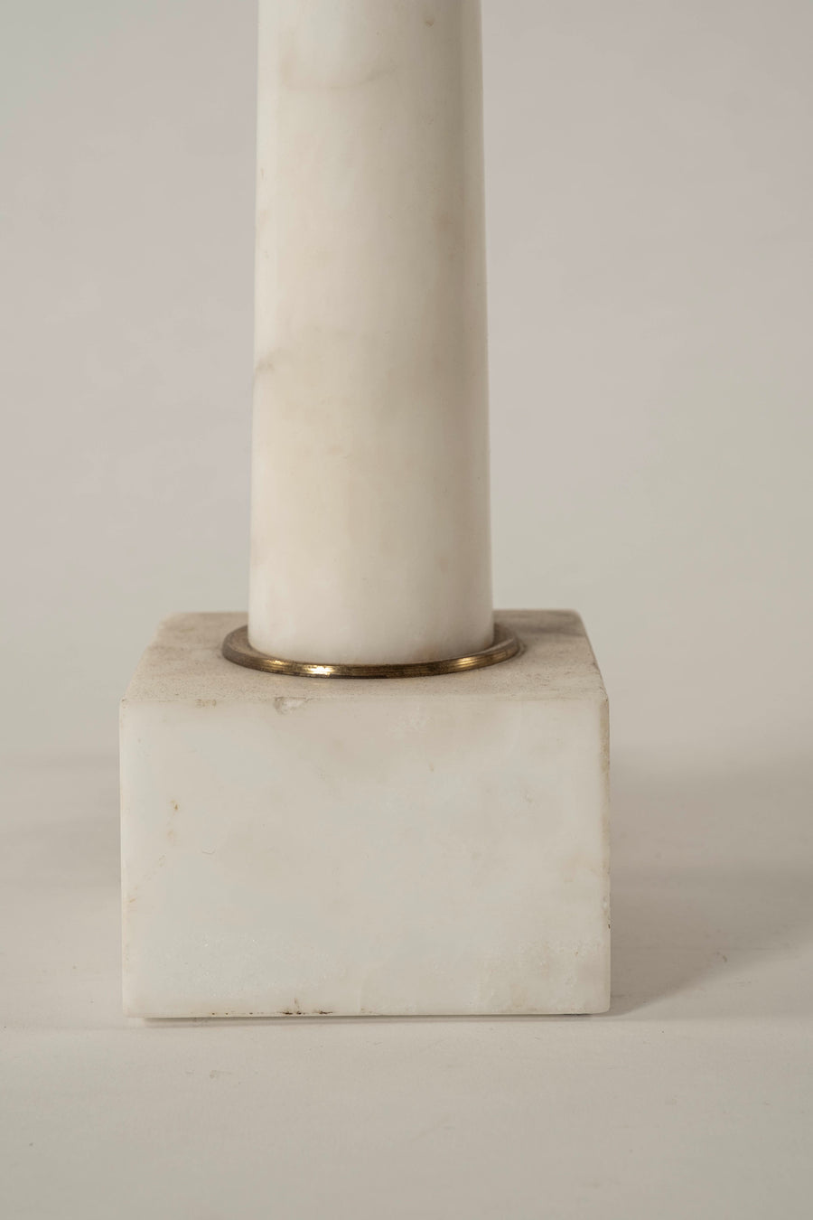 Pair 1950s Italian Conical White Marble Brass Table Lamps