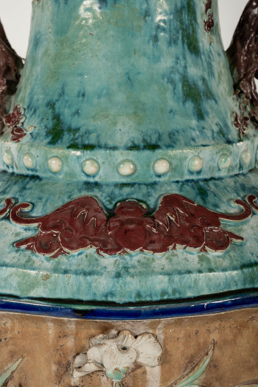 Pair Early 20th Century Chinese Shiwan Turquoise Glazed Earthenware Vases on Stands