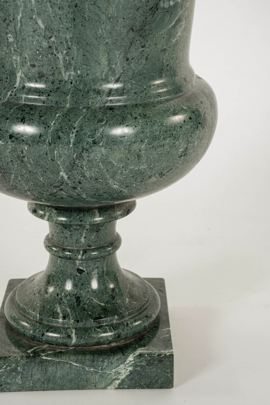 Pair Vintage Green Marble Lidded Urns