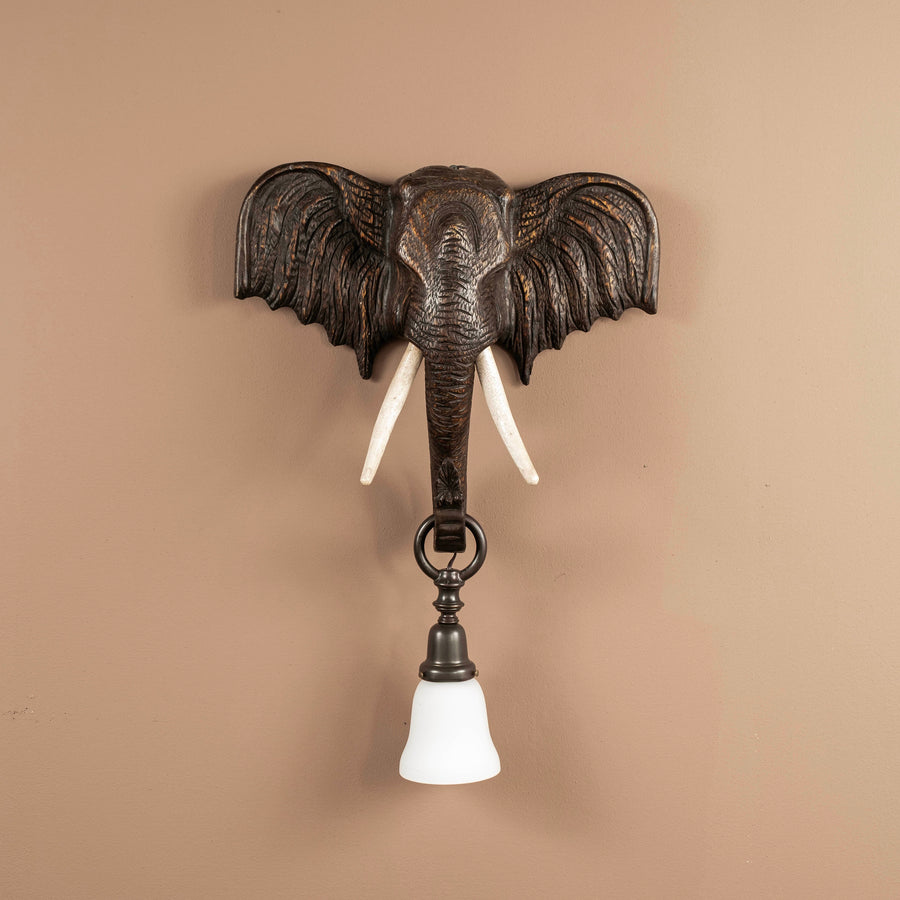 Pair 1940s Carved Continental Elephant Head Sconces