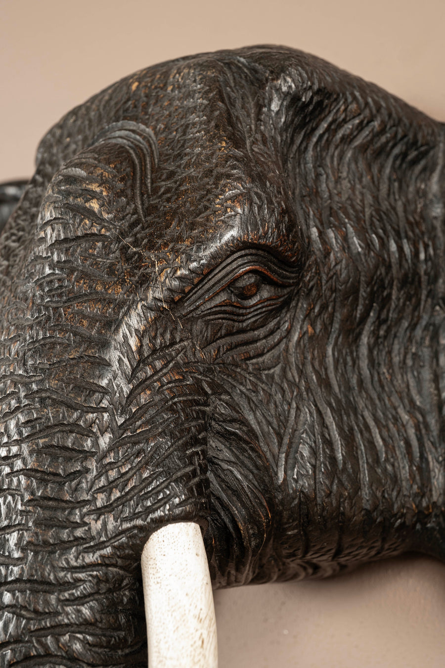 Pair 1940s Carved Continental Elephant Head Sconces