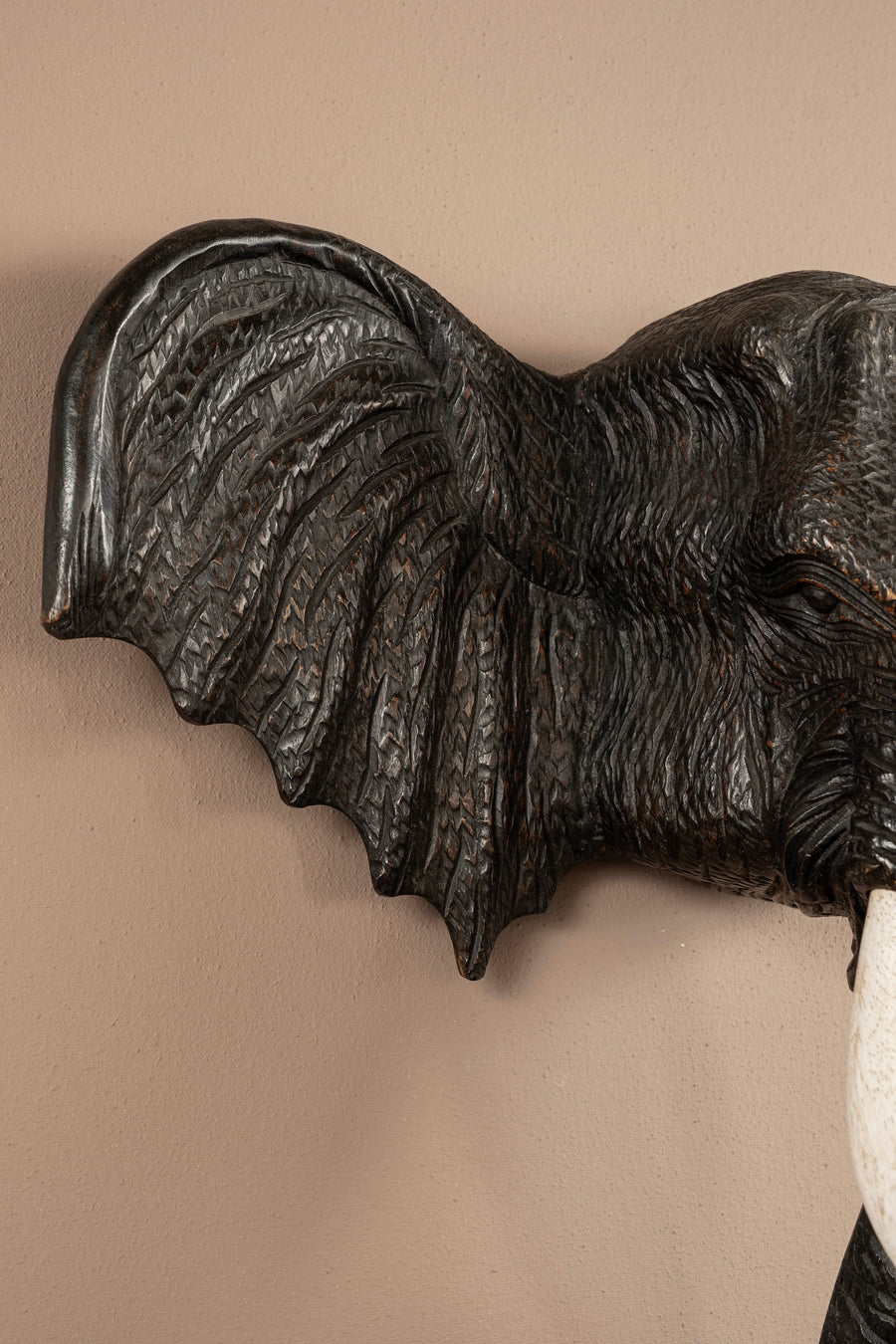 Pair 1940s Carved Continental Elephant Head Sconces