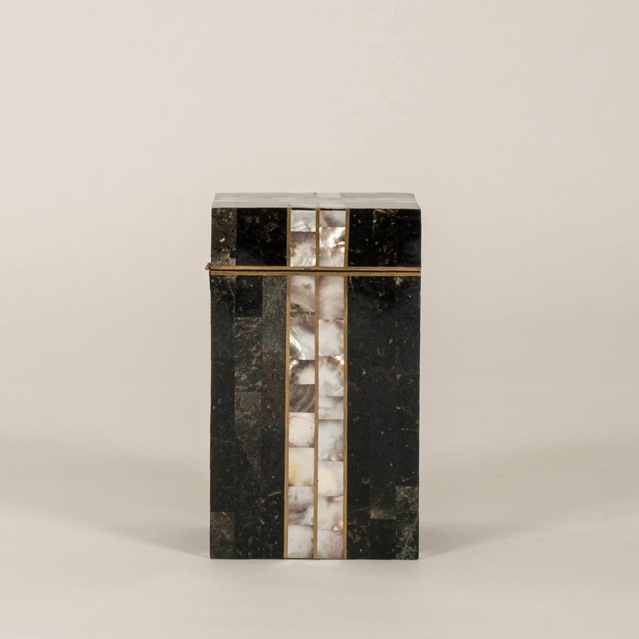 Vintage Tessellated Black Marble and Mother of Pearl Box