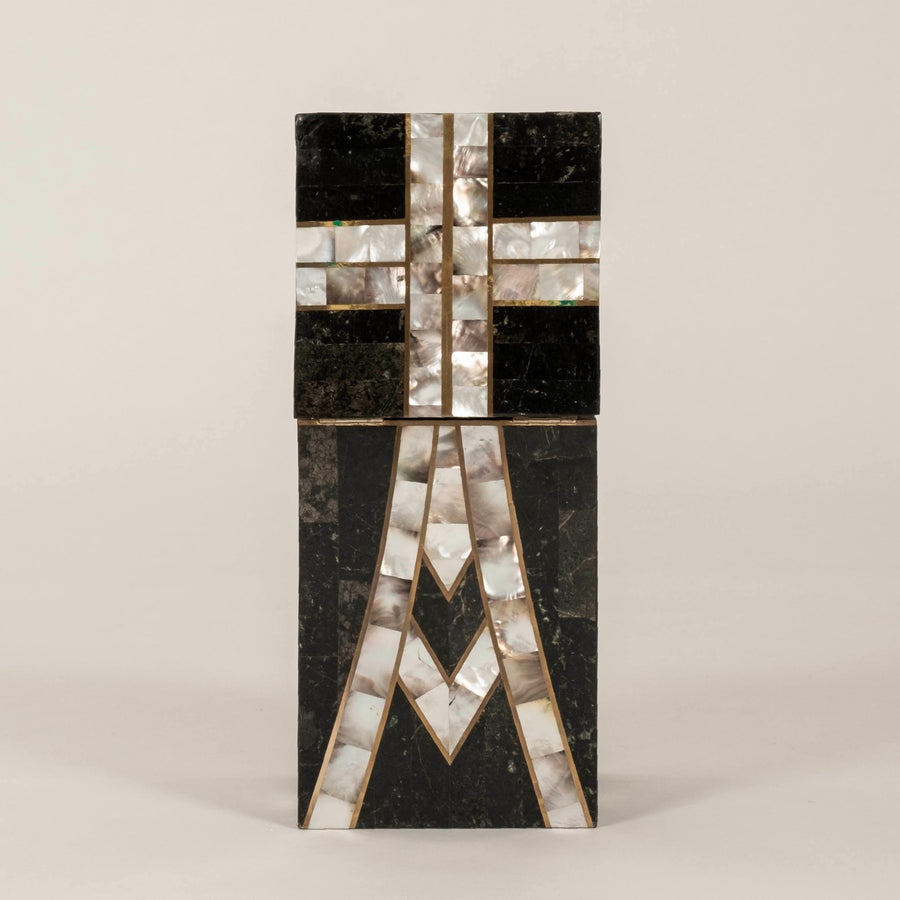 Vintage Tessellated Black Marble and Mother of Pearl Box