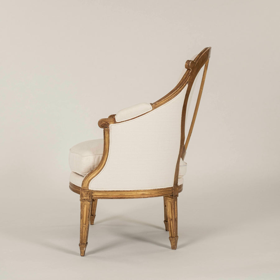 Pair Louis XVI Style Gilt Bergeres