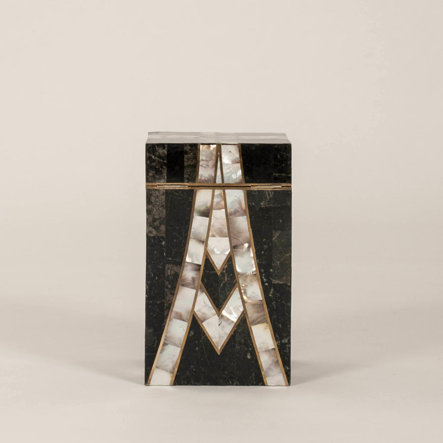 Vintage Tessellated Black Marble and Mother of Pearl Box