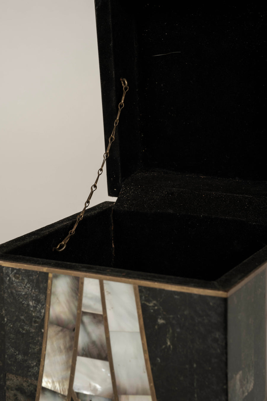 Vintage Tessellated Black Marble and Mother of Pearl Box