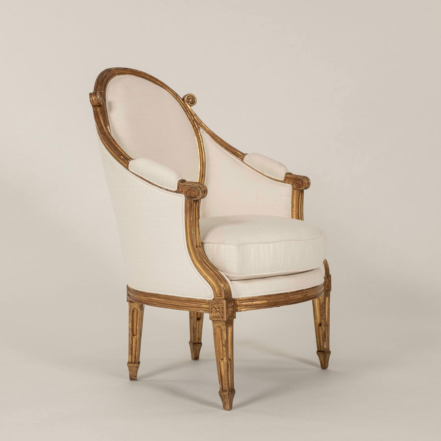 Pair Louis XVI Style Gilt Bergeres