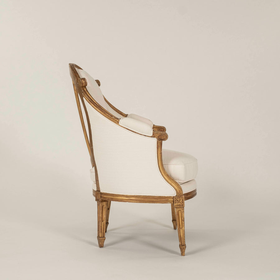 Pair Louis XVI Style Gilt Bergeres