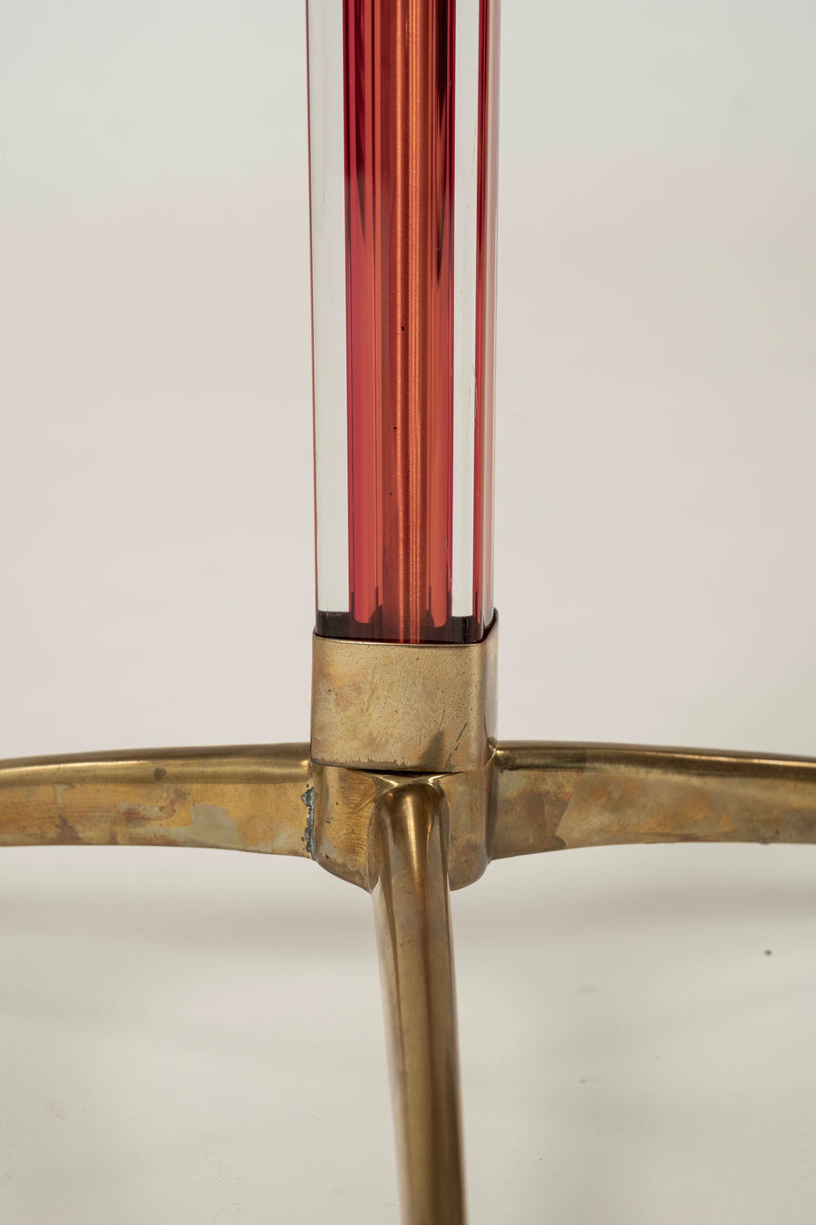 Italian Rosso Red Murano Glass Brass Tripod Side Table