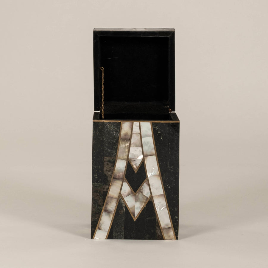 Vintage Tessellated Black Marble and Mother of Pearl Box