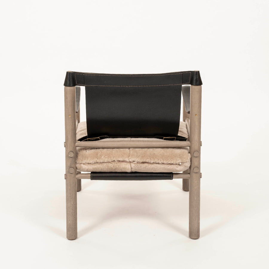 Pair Black Leather Shearling Sling Chairs