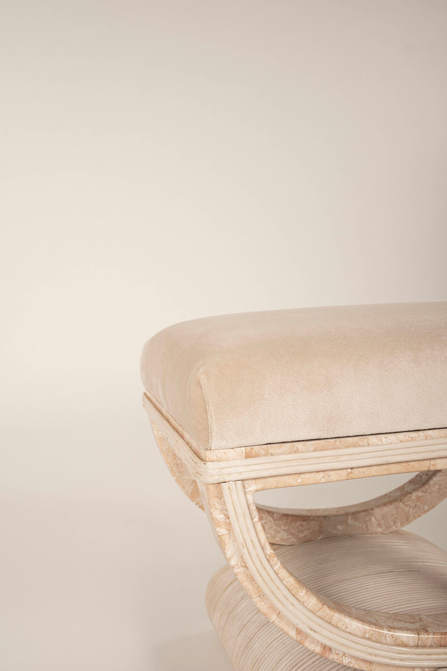 1970s Tessellated Stone Rattan Bench