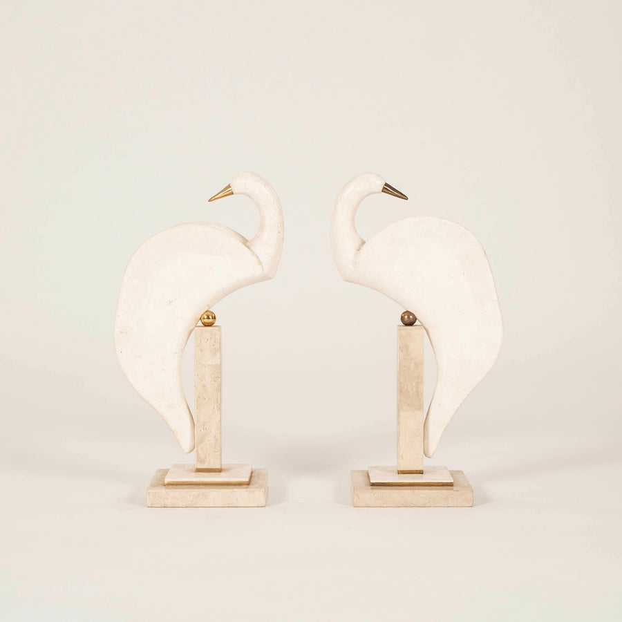 Pair Maitland Smith Tessellated Stone Bird Sculptures