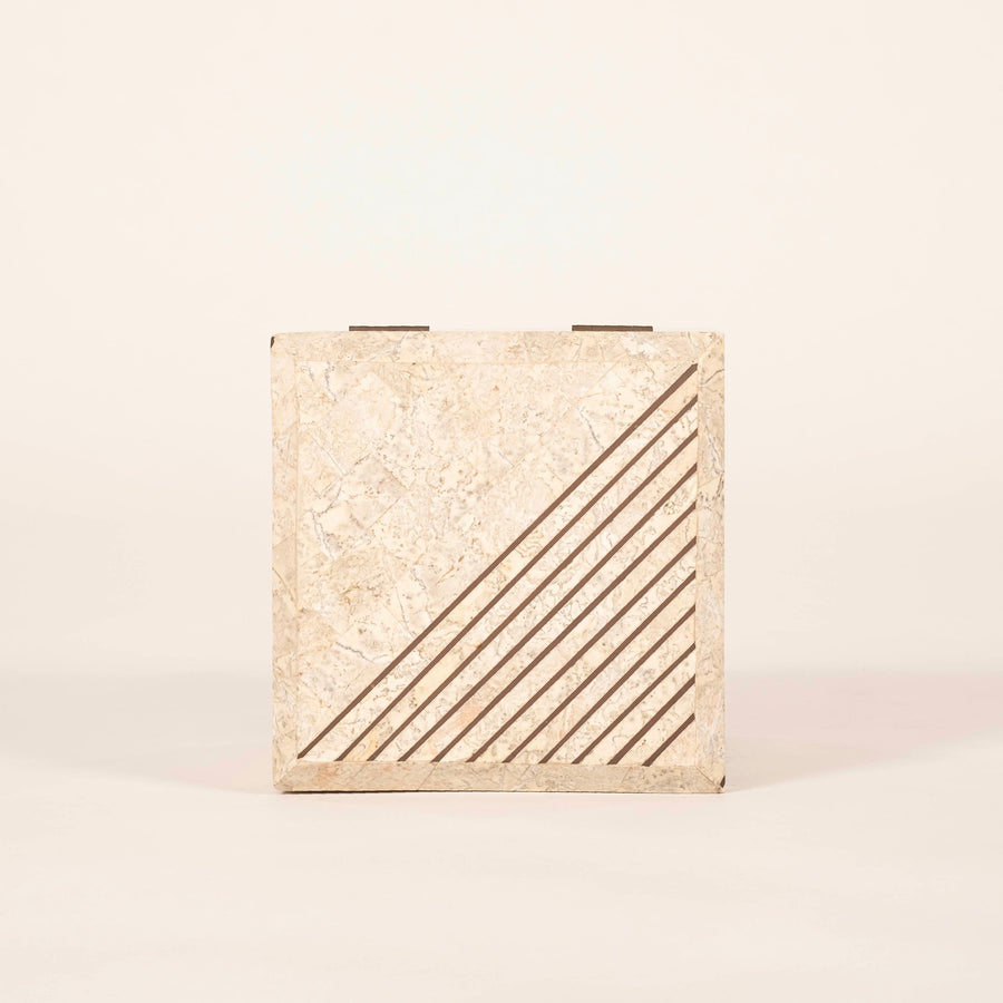 Tessellated Travertine & Brass Cube Box
