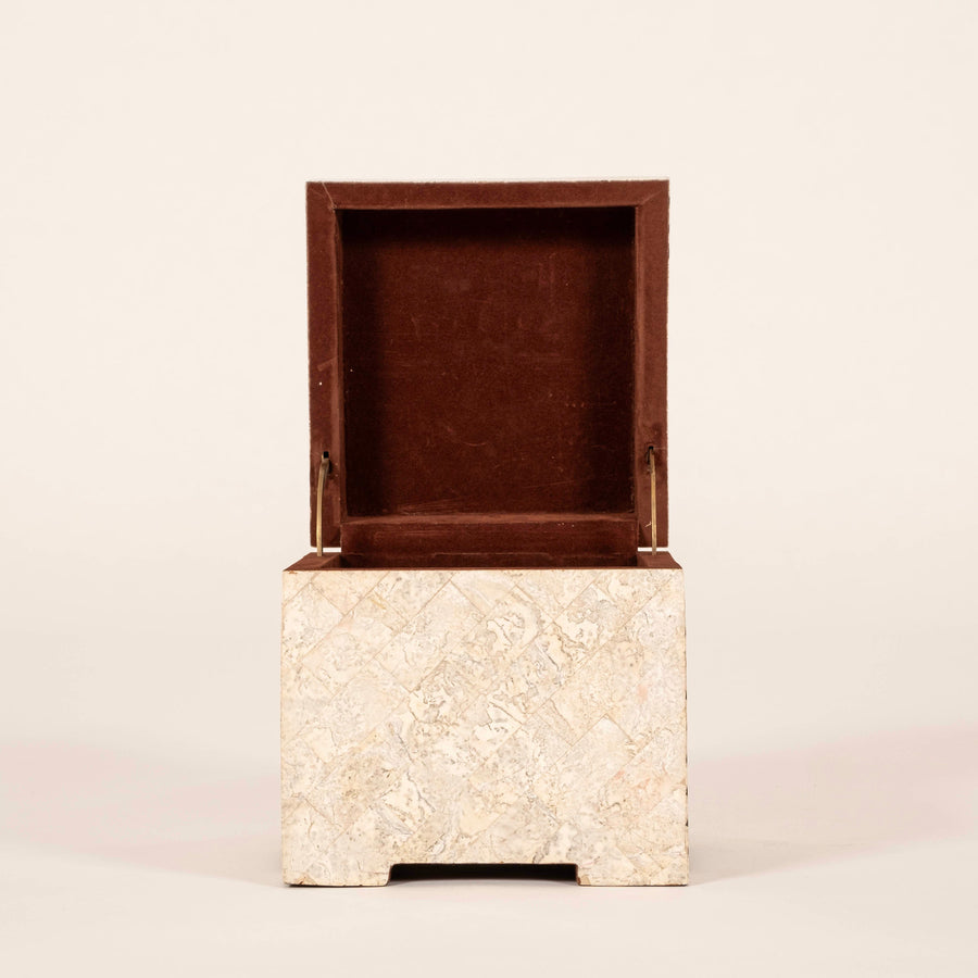 Tessellated Travertine & Brass Cube Box