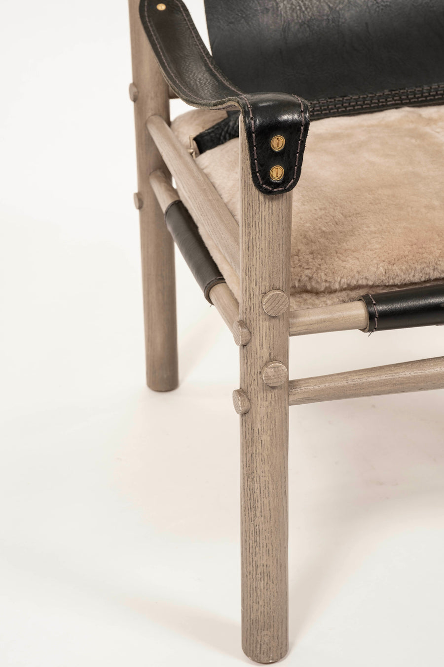 Pair Black Leather Shearling Sling Chairs