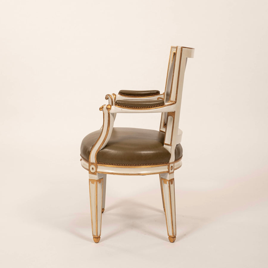 Pair 20th Century Louis XVI Style Painted Gilt Armchairs