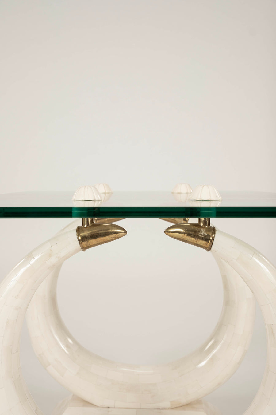 Tessellated Travertine Rings & Glass Side Table
