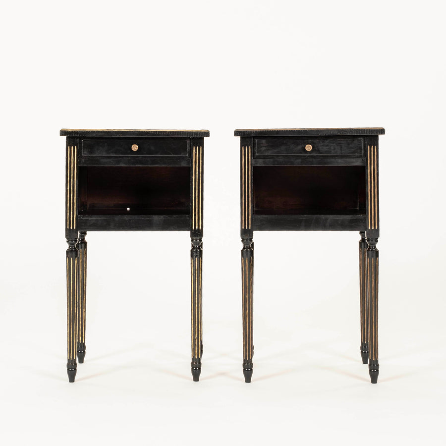Pair Louis XVI Style Black Nightstands