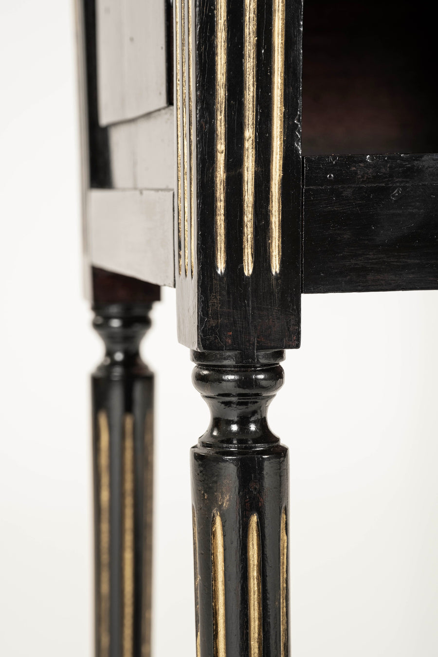 Pair Louis XVI Style Black Nightstands