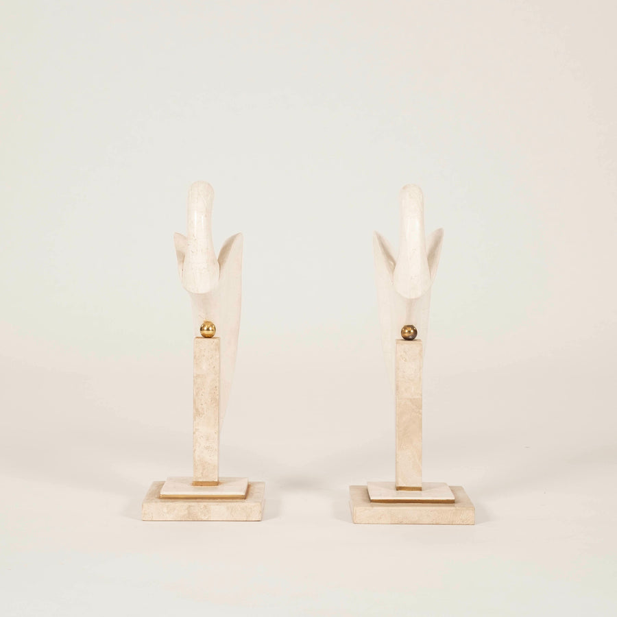 Pair Maitland Smith Tessellated Stone Bird Sculptures