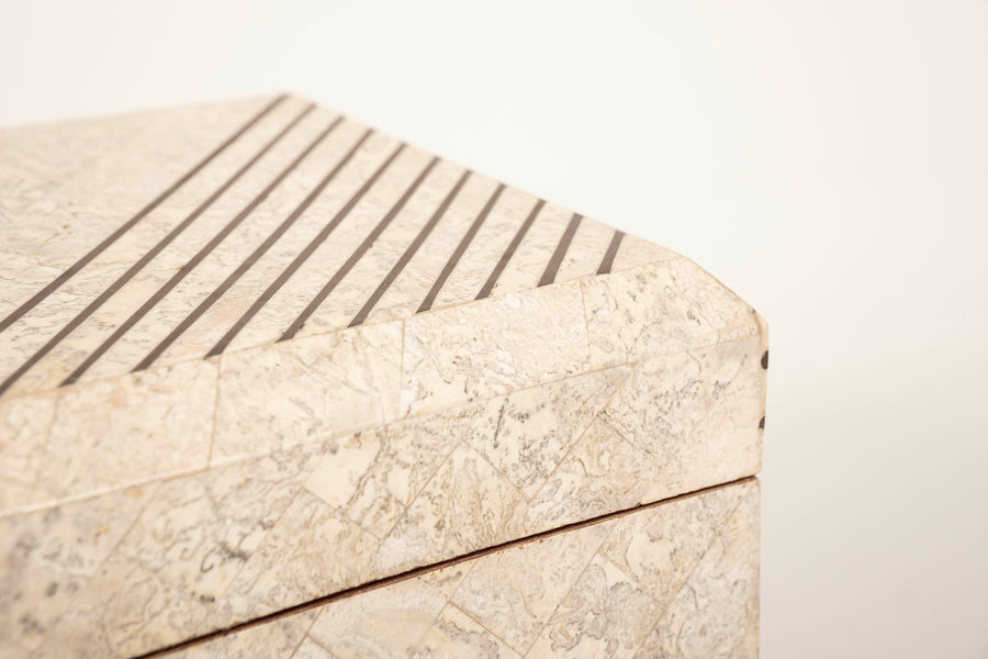 Tessellated Travertine & Brass Cube Box