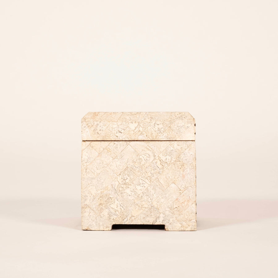Tessellated Travertine & Brass Cube Box