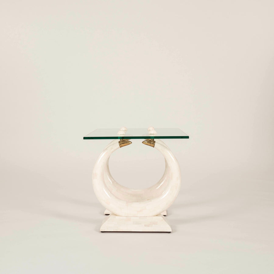 Tessellated Travertine Rings & Glass Side Table
