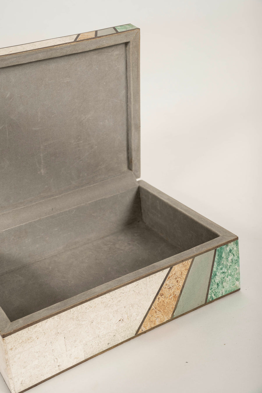 Tessellated Polychrome Mixed Stone & Brass Box