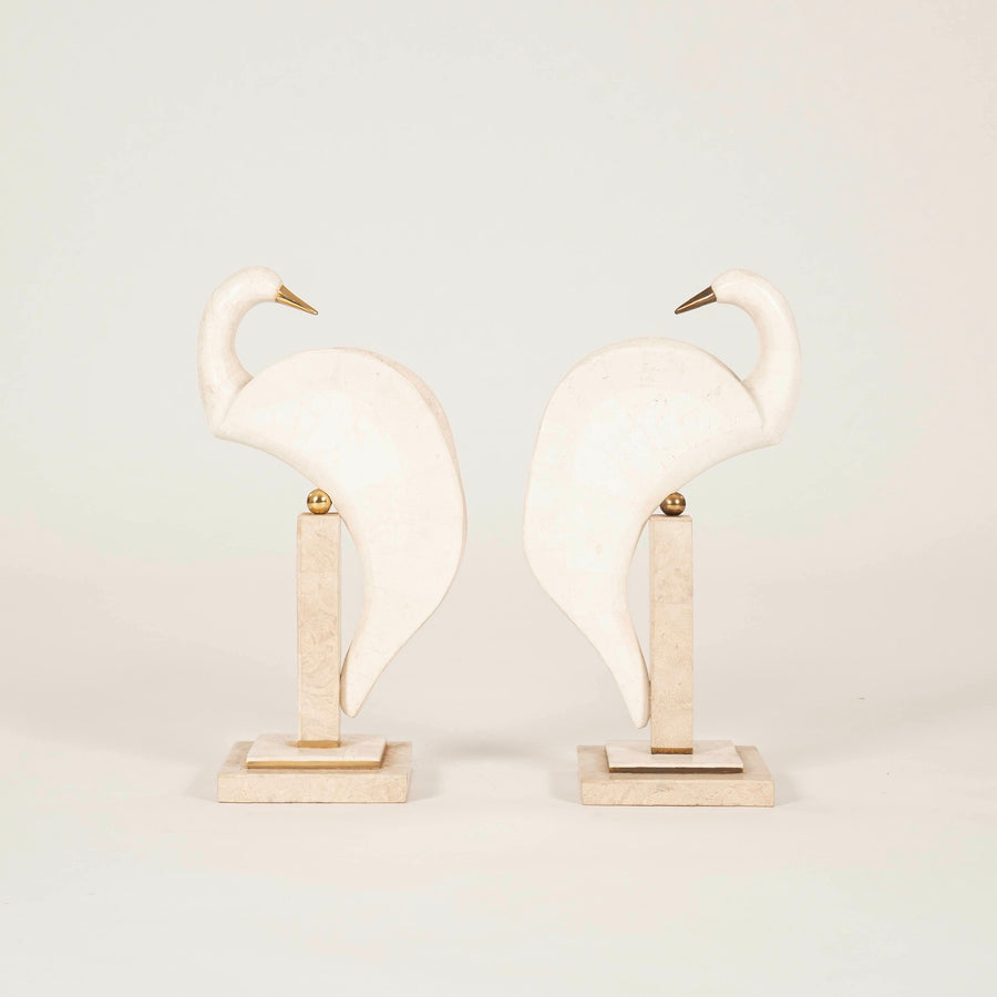 Pair Maitland Smith Tessellated Stone Bird Sculptures