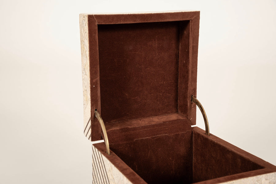 Tessellated Travertine & Brass Cube Box