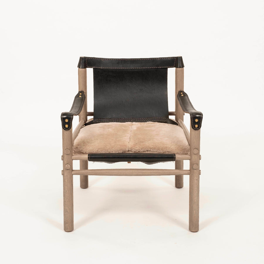 Pair Black Leather Shearling Sling Chairs