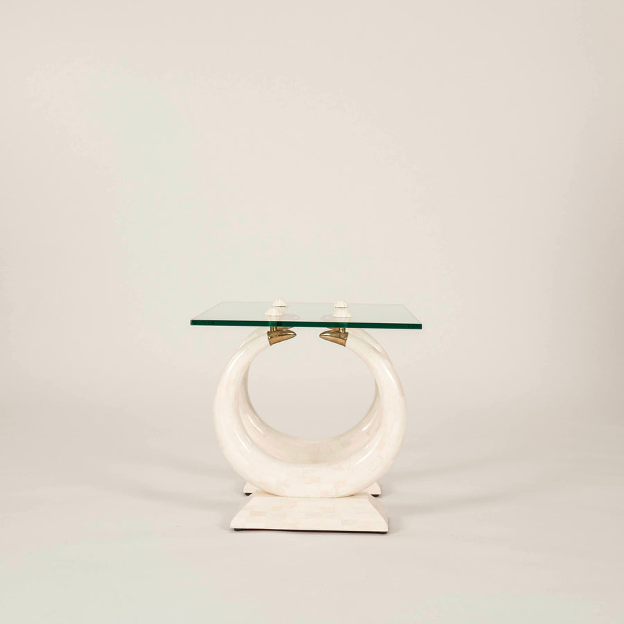 Tessellated Travertine Rings & Glass Side Table