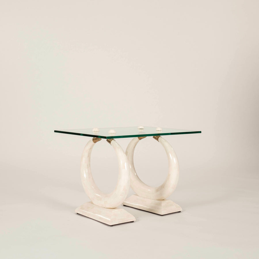 Tessellated Travertine Rings & Glass Side Table