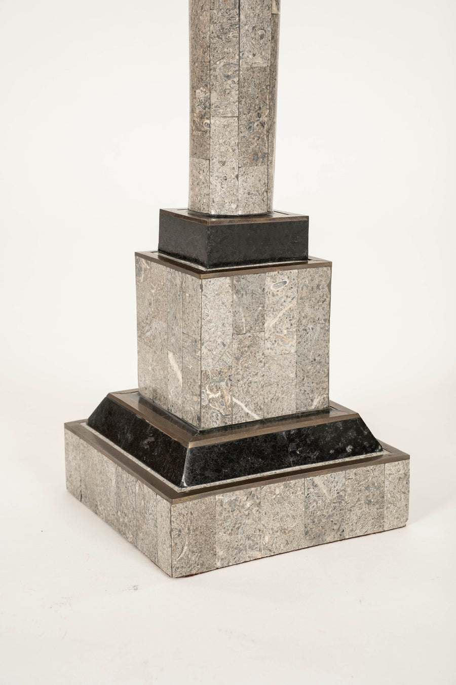 Pair Tessellated Marble Column Lamps