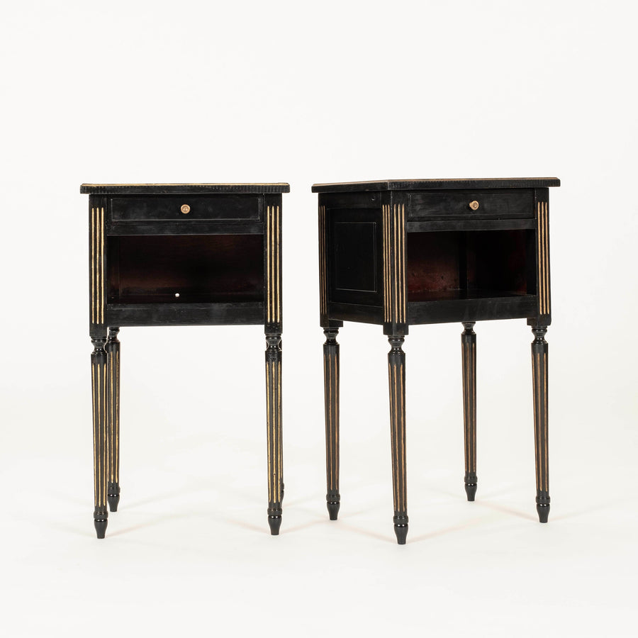 Pair Louis XVI Style Black Nightstands