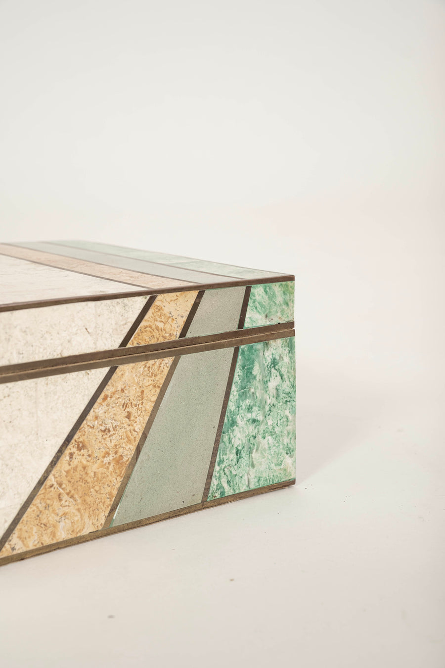 Tessellated Polychrome Mixed Stone & Brass Box